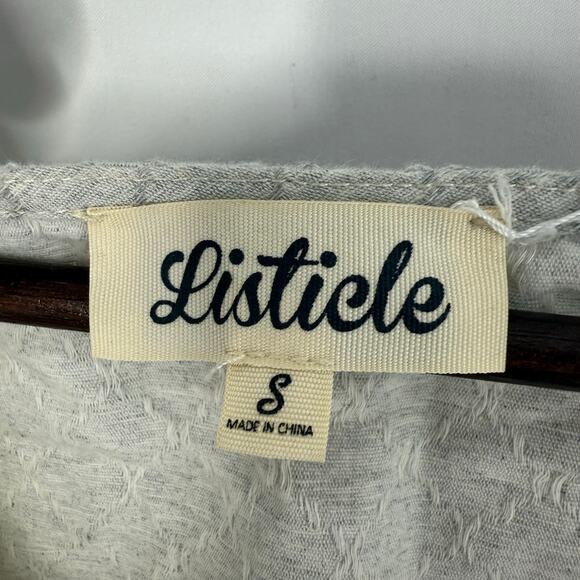 Listicle Embroidered Blouse Small Gray Yellow Balloon Sleeve Peasant Bohemian - Picture 4 of 5